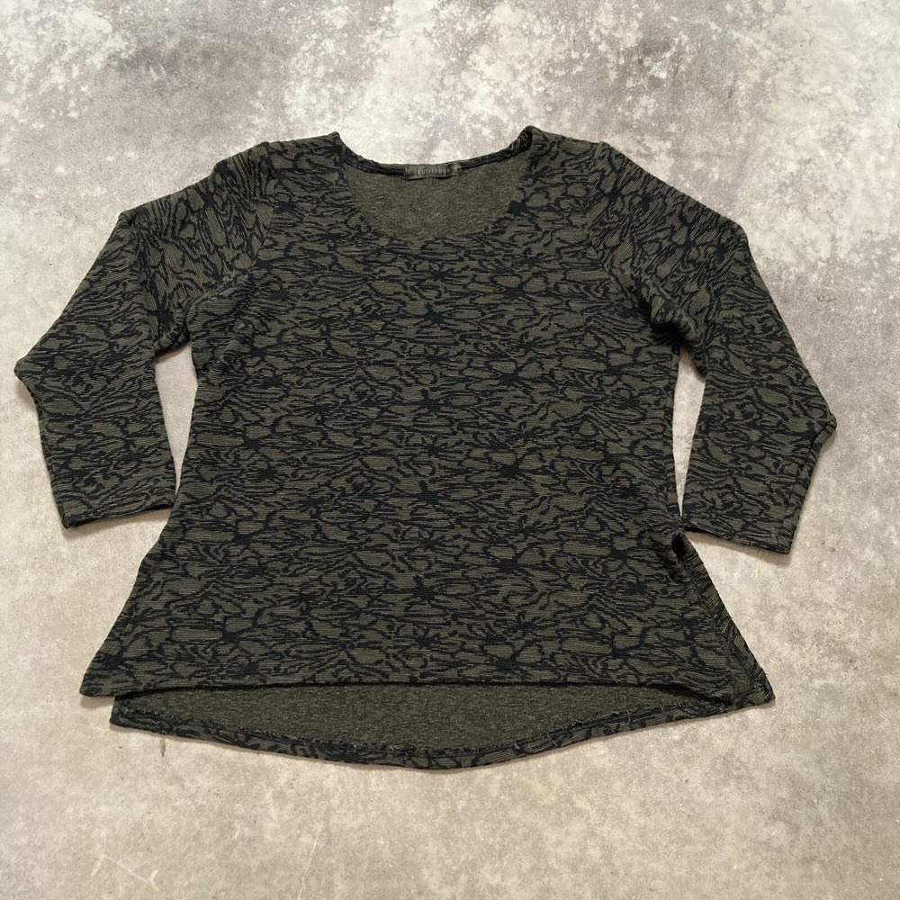 Cut Loose Sweater Womens Size XL Round Dark Neck Green Knit Tunic Long SLeeve